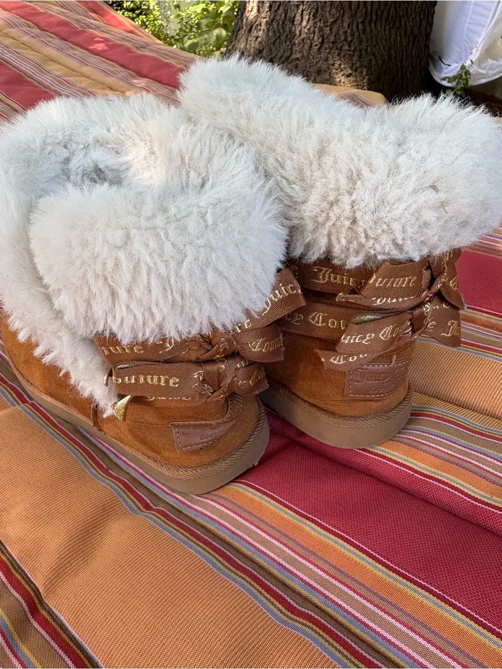 Juicy Couture Chestnut Suede Winter Boots with Cream Faux Fur Cuff